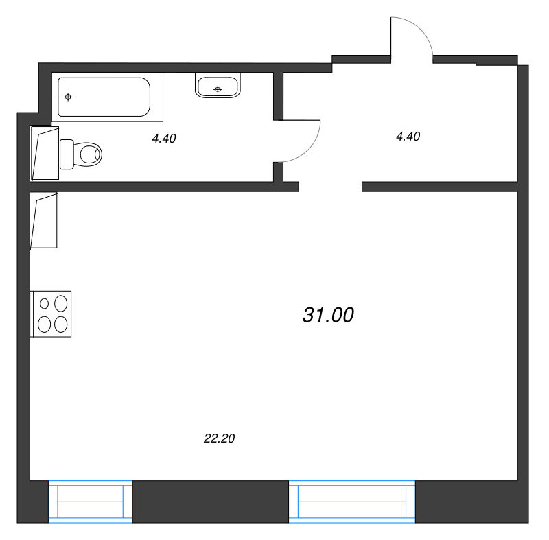 Студия 32,7 м²