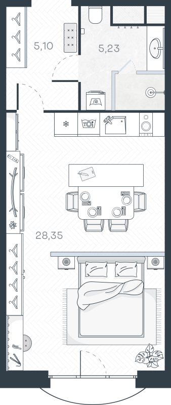Студия 39,4 м²