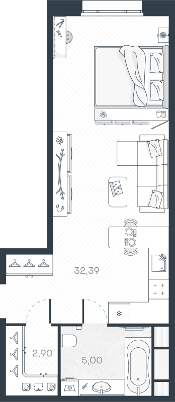 Студия 40,3 м²