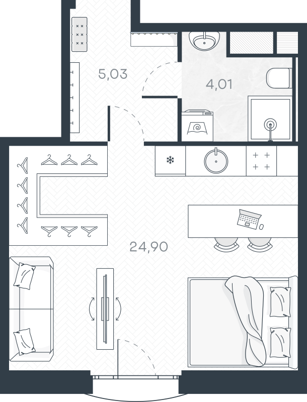 Студия 34,6 м²