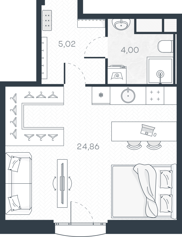 Студия 34,5 м²