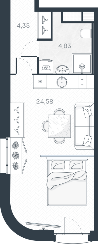 Студия 34,3 м²