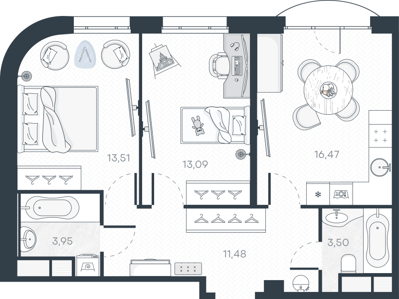 3 ккв (Евро) 62,8 м²