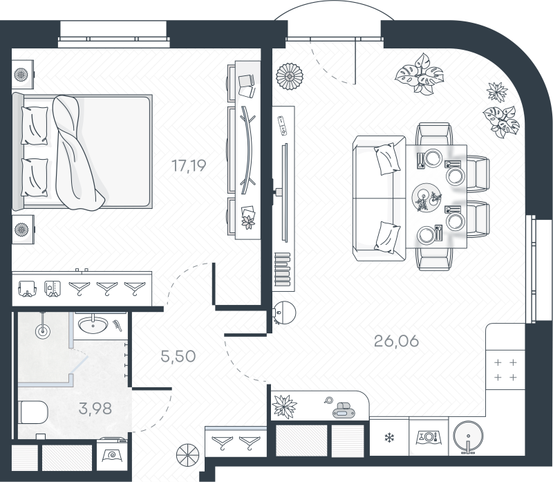2 ккв (Евро) 53,4 м²