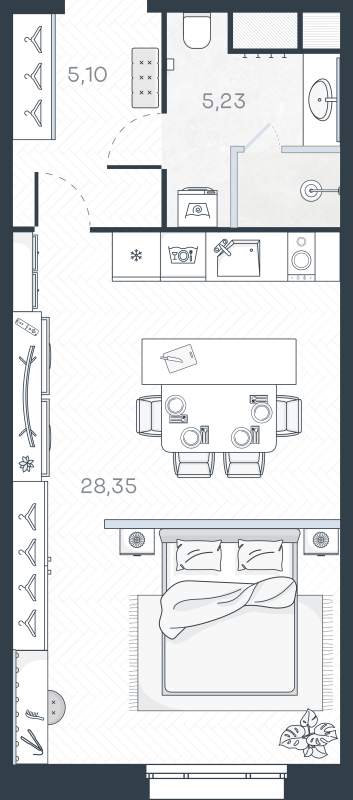 Студия 38,7 м²