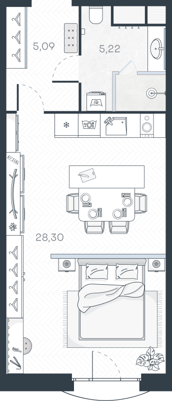 Студия 39,3 м²