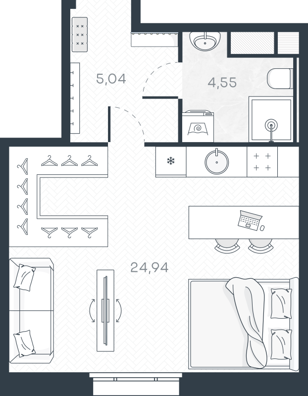 Студия 34,5 м²