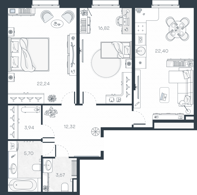 3 ккв (Евро) 87,1 м²