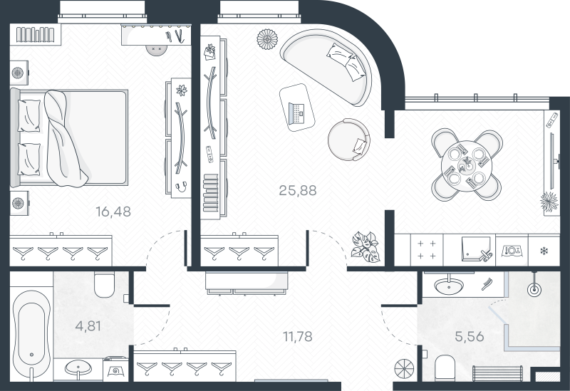 2 ккв (Евро) 64,5 м²