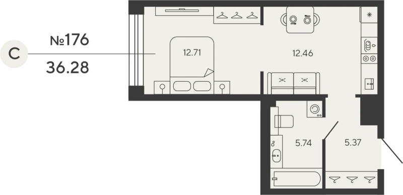 Студия 36,3 м²