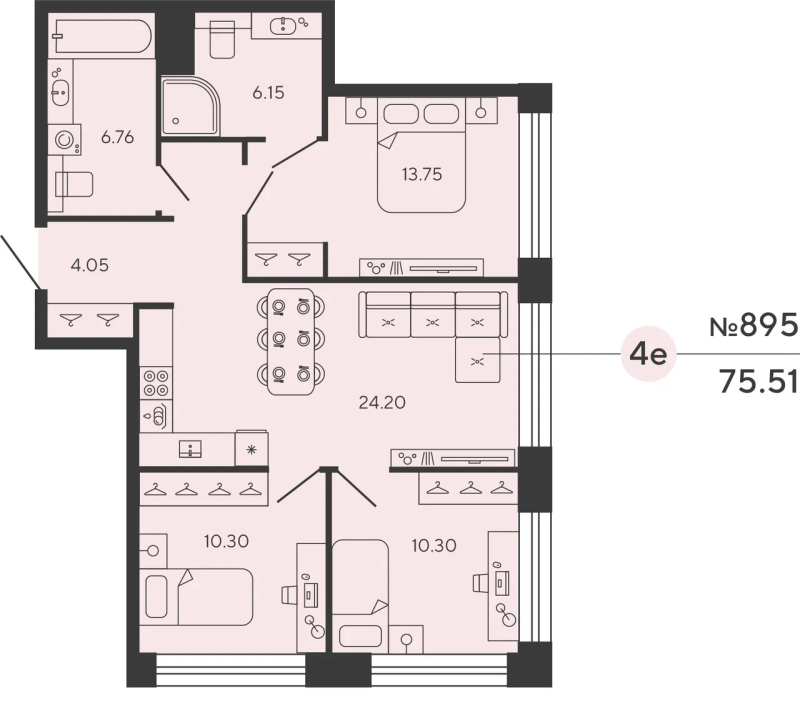 4 ккв (Евро) 75,5 м²