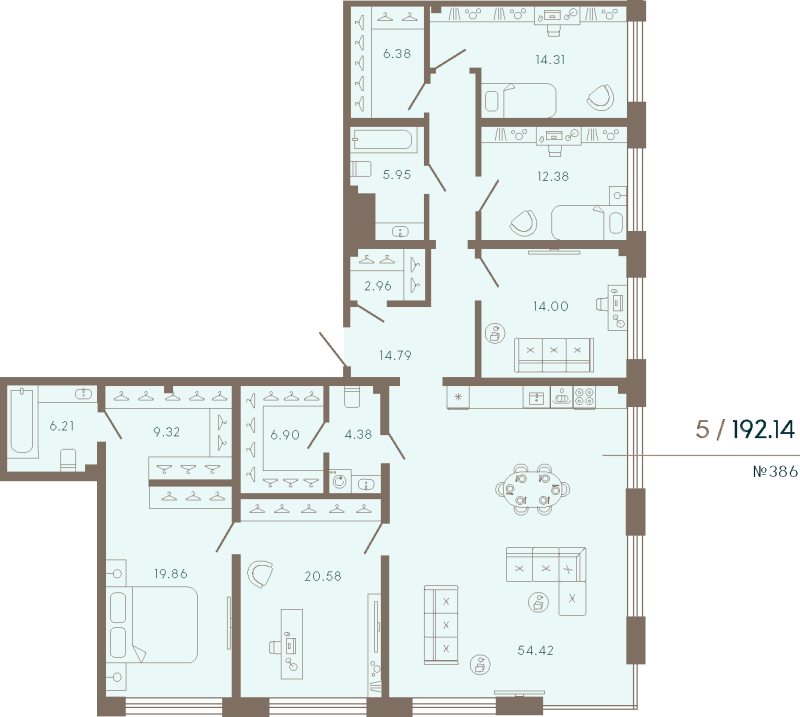 6 ккв (Евро) 192,1 м²
