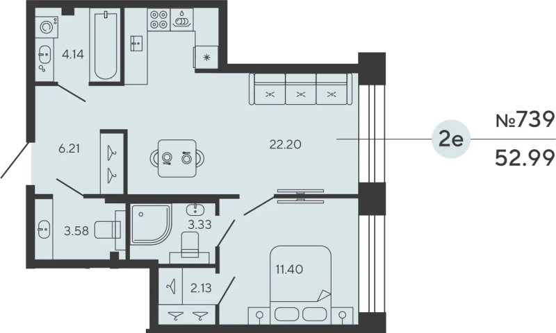 2 ккв (Евро) 53 м²