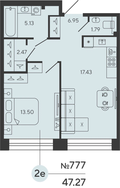 2 ккв (Евро) 46,8 м²