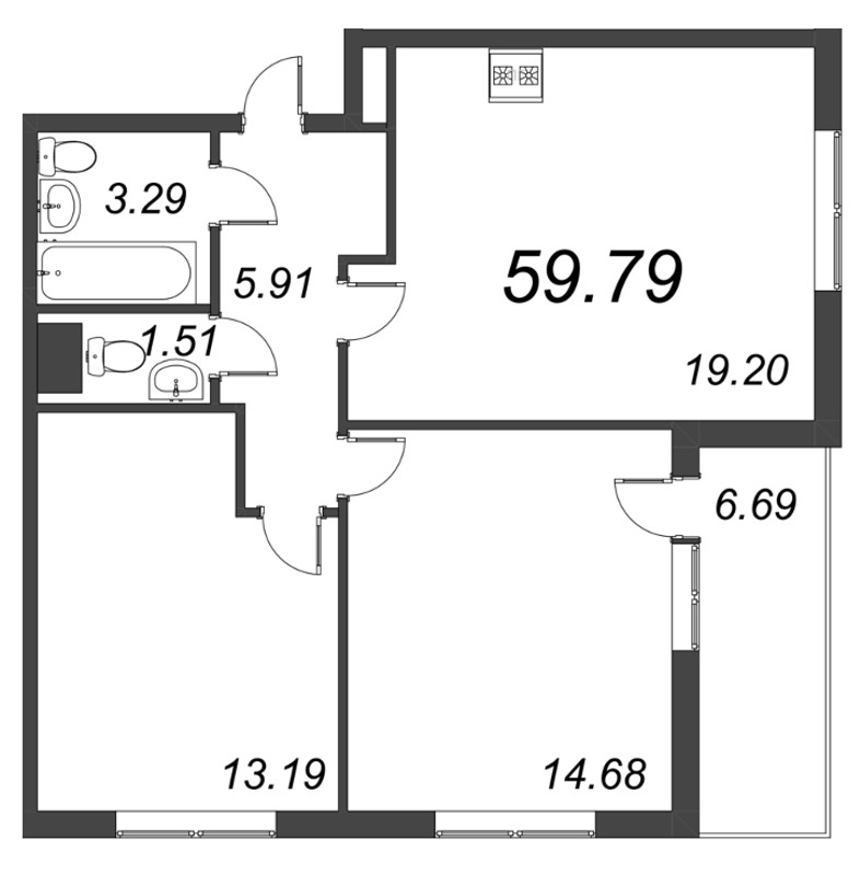 3 ккв (Евро) 59,8 м²