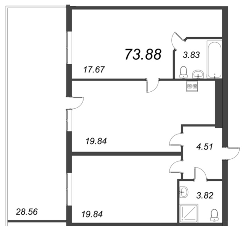 3 ккв (Евро) 73,9 м²