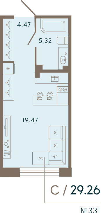 Студия 29,3 м²