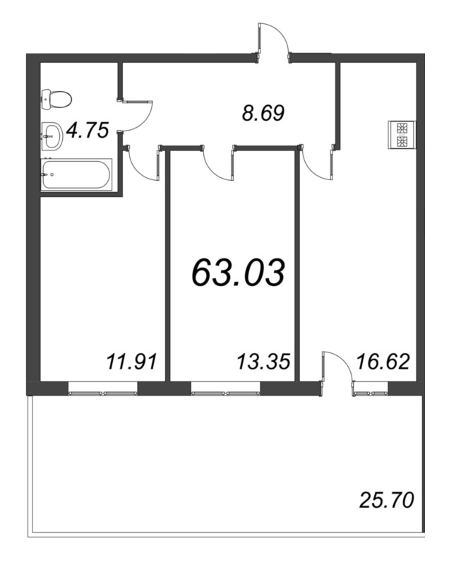 3 ккв (Евро) 63 м²