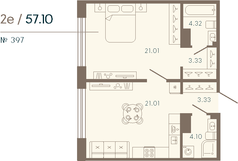 2 ккв (Евро) 57,1 м²