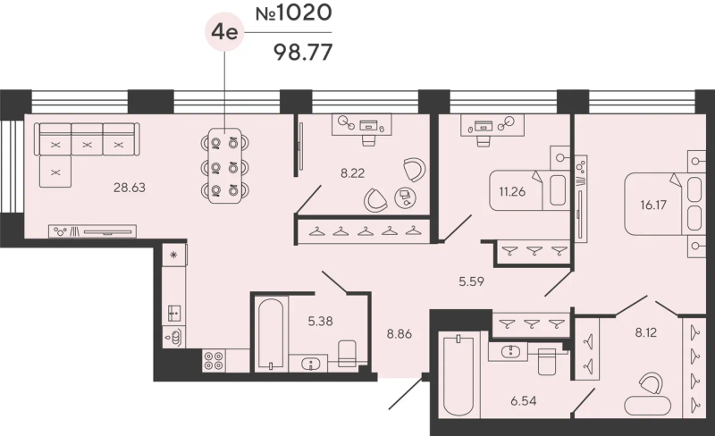 4 ккв (Евро) 98,8 м²