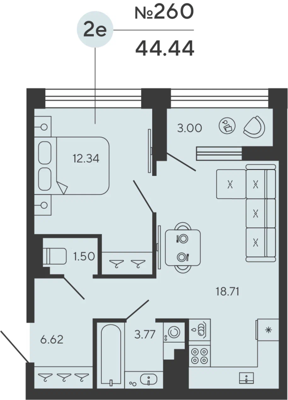 2 ккв (Евро) 44,4 м²