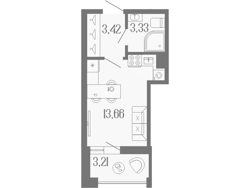 Студия 22 м²