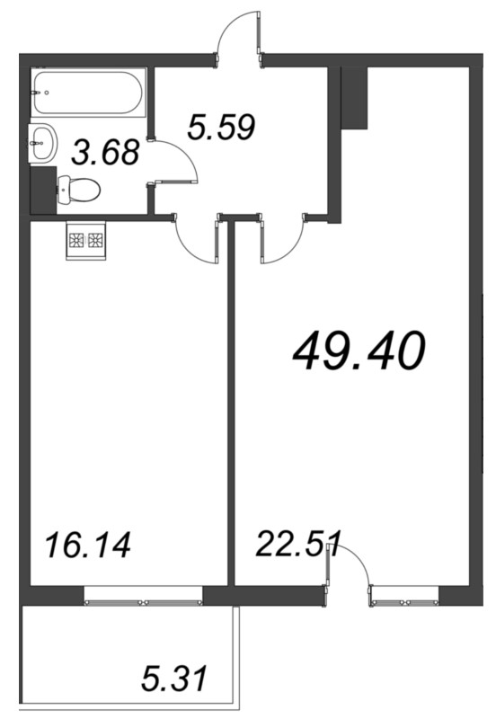 2 ккв (Евро) 49,4 м²