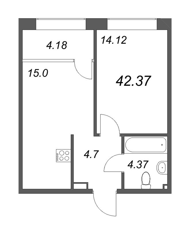 2 ккв (Евро) 43,6 м²