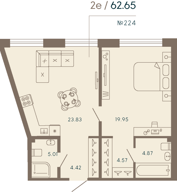 2 ккв (Евро) 62,7 м²