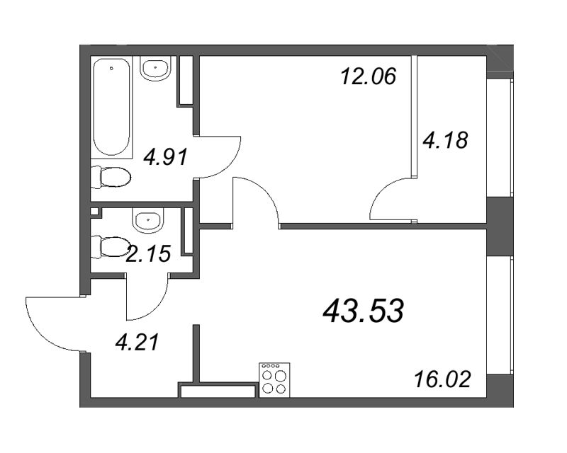 2 ккв (Евро) 44,4 м²