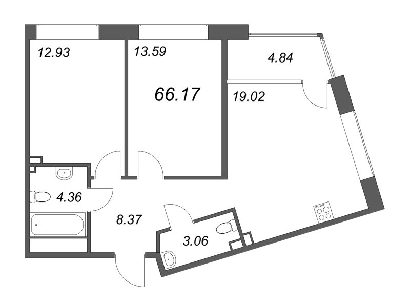 2 ккв (Евро) 68 м²