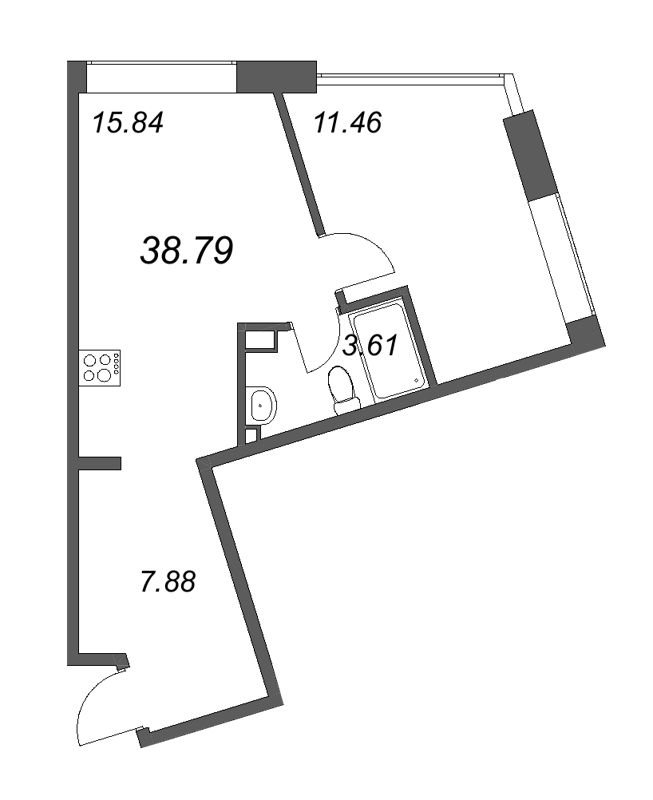 2 ккв (Евро) 38,8 м²