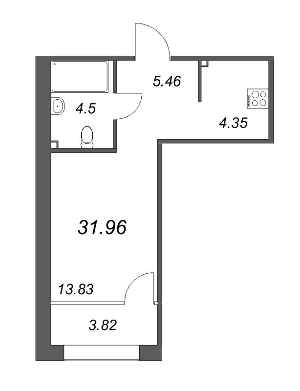 Студия 33,4 м²