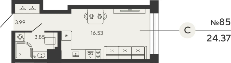 Студия 24,4 м²