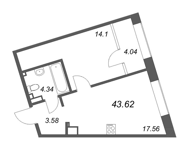2 ккв (Евро) 44,8 м²