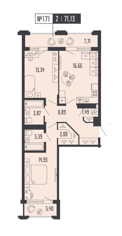 3 ккв (Евро) 71,1 м²