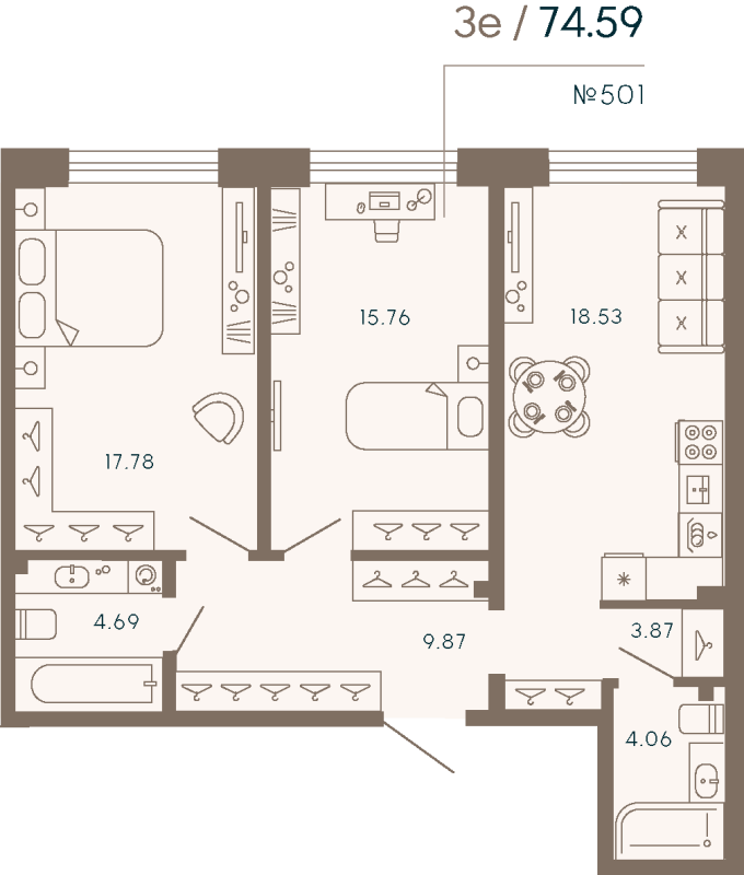 3 ккв (Евро) 74,6 м²