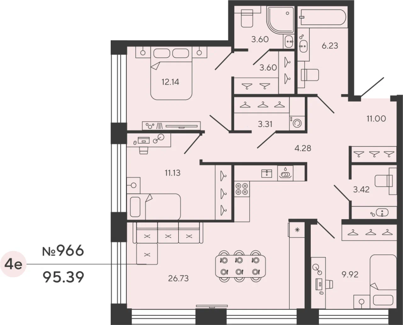 4 ккв (Евро) 95,4 м²
