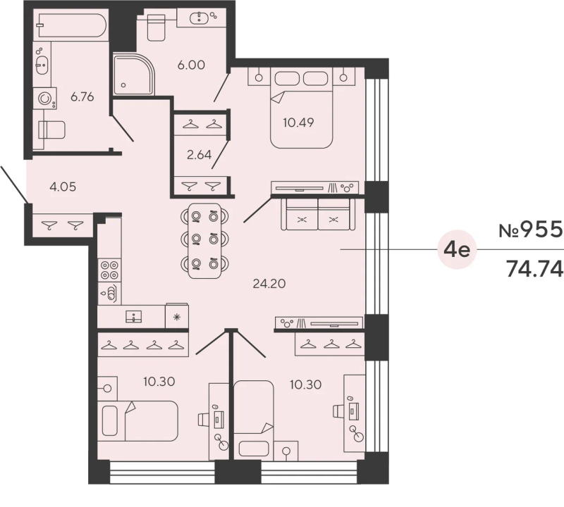 4 ккв (Евро) 74,7 м²