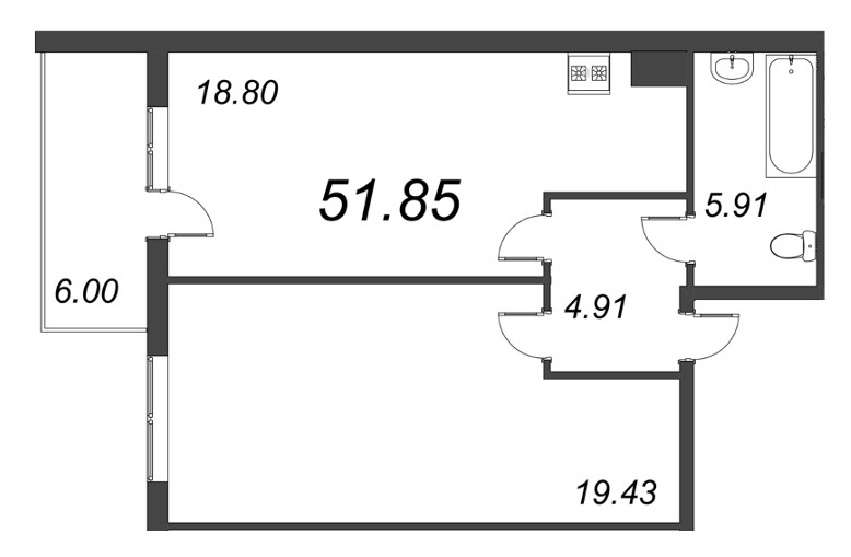 2 ккв (Евро) 51,9 м²