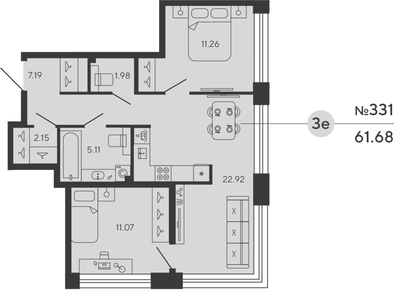 3 ккв (Евро) 61,7 м²