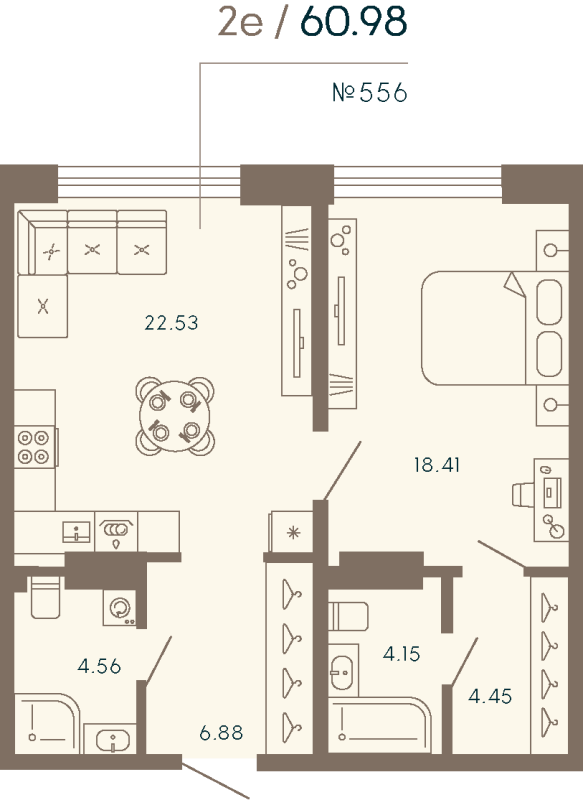 2 ккв (Евро) 61 м²
