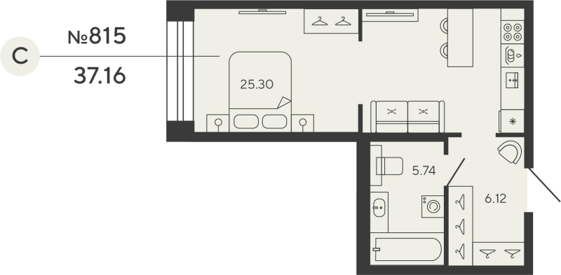 Студия 37,2 м²