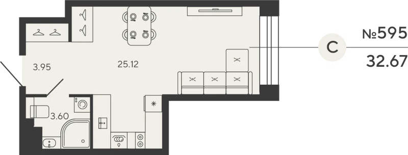 Студия 32,7 м²