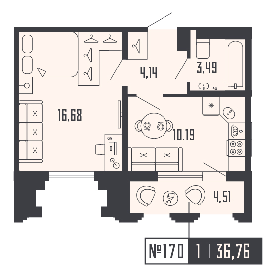 1 ккв 36,8 м²