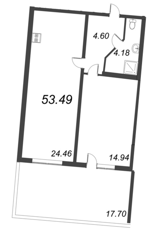 2 ккв (Евро) 53,5 м²