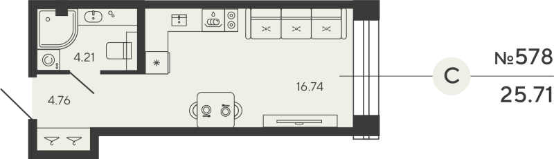 Студия 25,7 м²