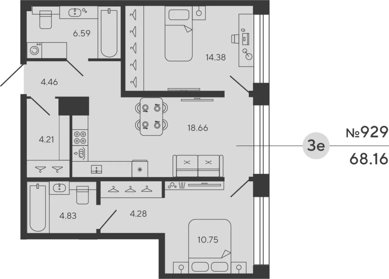 3 ккв (Евро) 68,2 м²