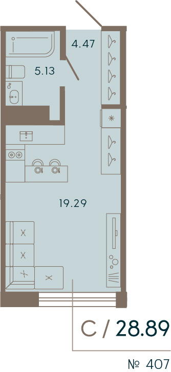 Студия 28,9 м²