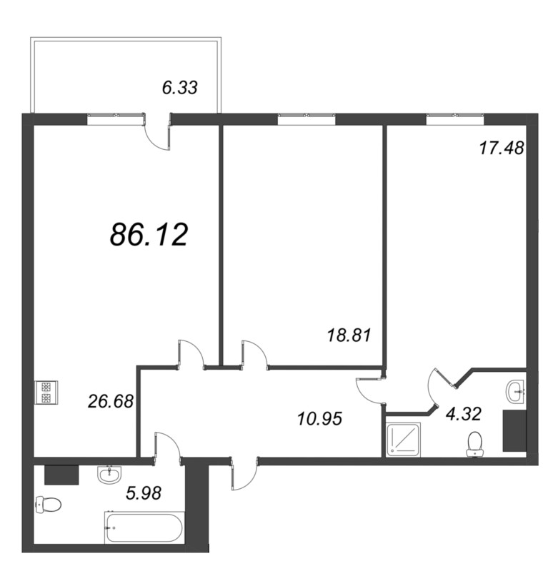 3 ккв (Евро) 86,1 м²